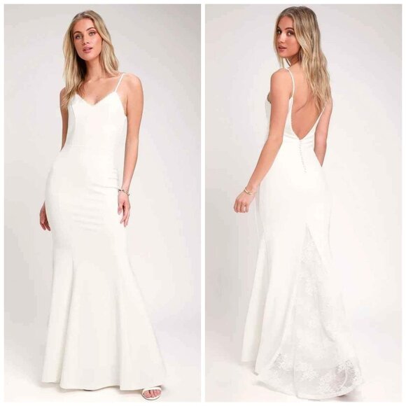 Lulus Taliana White Lace Button Back Maxi Wedding Dress L - Picture 4 of 13